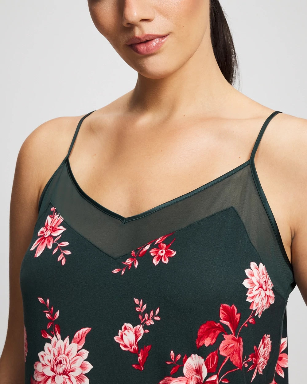 Soma / Mesh Trim Pajama Cami COTTAGE FLORAL GREEN