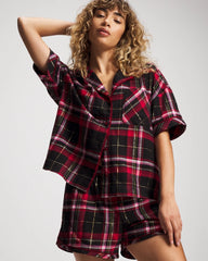 Soma / Short Sleeve Notch Collar Pajama Top MAD FOR PLAID BLACK