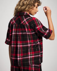 Soma / Short Sleeve Notch Collar Pajama Top MAD FOR PLAID BLACK