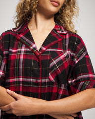 Soma / Short Sleeve Notch Collar Pajama Top MAD FOR PLAID BLACK