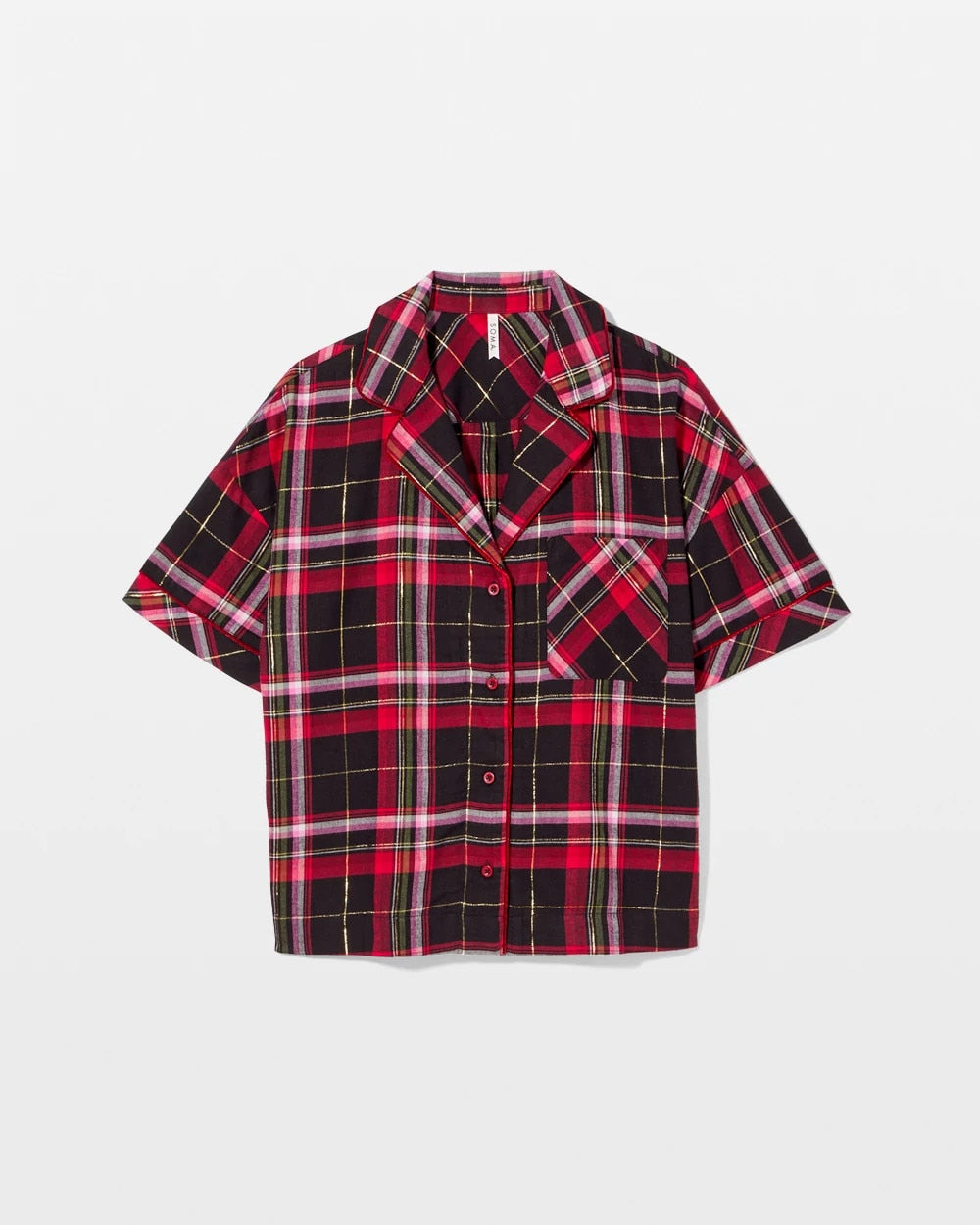 Soma / Short Sleeve Notch Collar Pajama Top MAD FOR PLAID BLACK