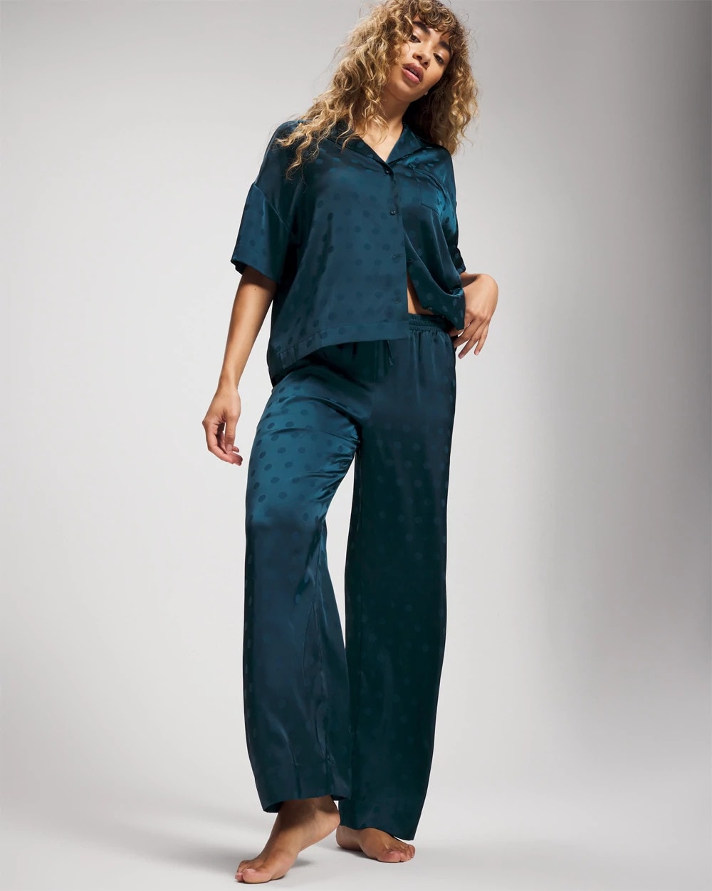 Soma / Jacquard Dot Satin Relaxed Pant DRAMA DOTS DARK HARBOUR