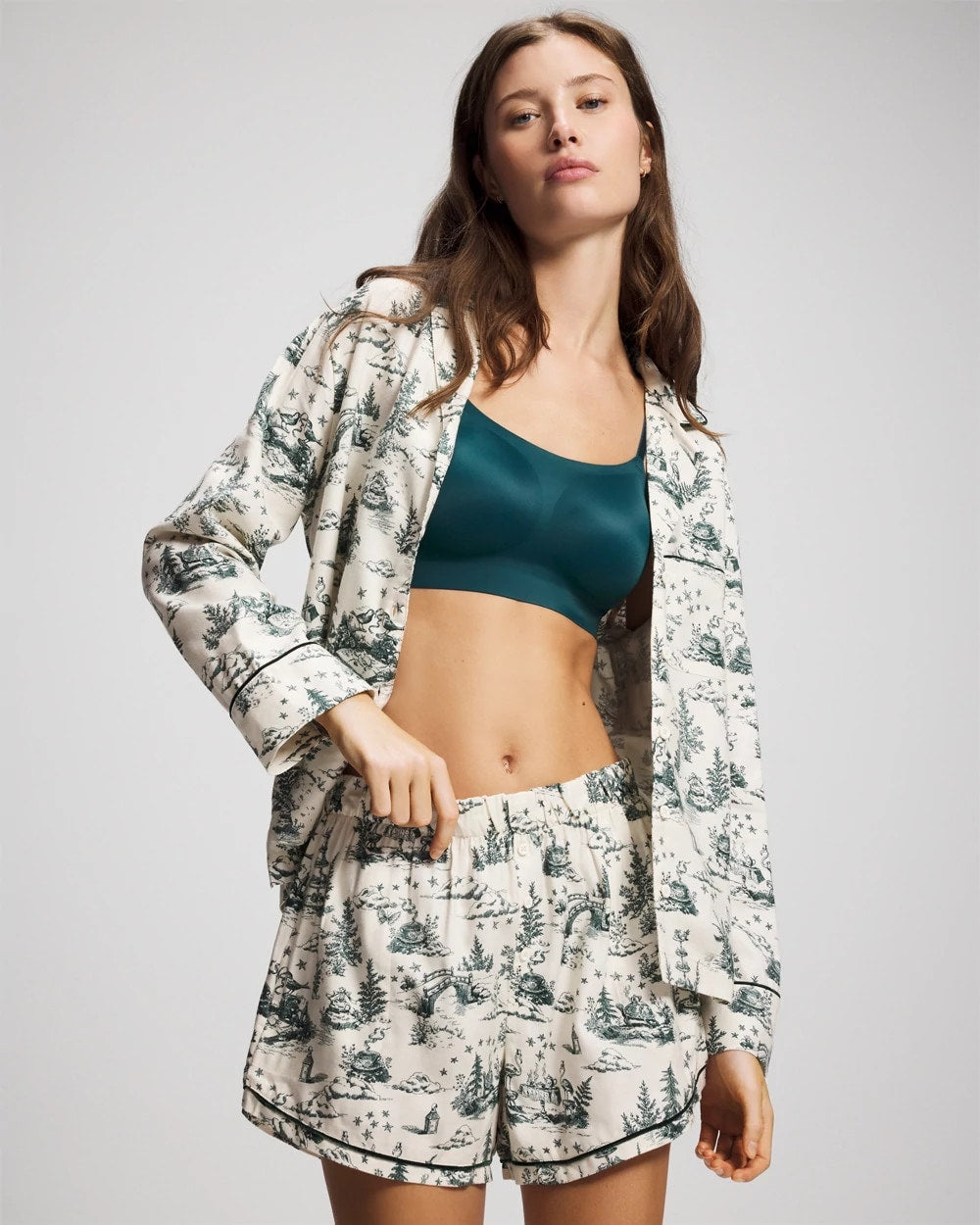 Soma / Piped Boxer Pajama Short ENCHANTED TOILE GREEN