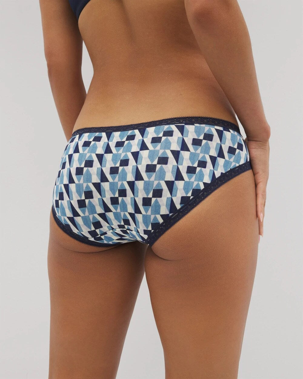 Soma / Cotton Hipster Panty with Lace Trim PRISM GEO MINI NAVY