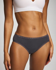 Soma / Cotton Hipster Panty with Lace Trim GRAY INK