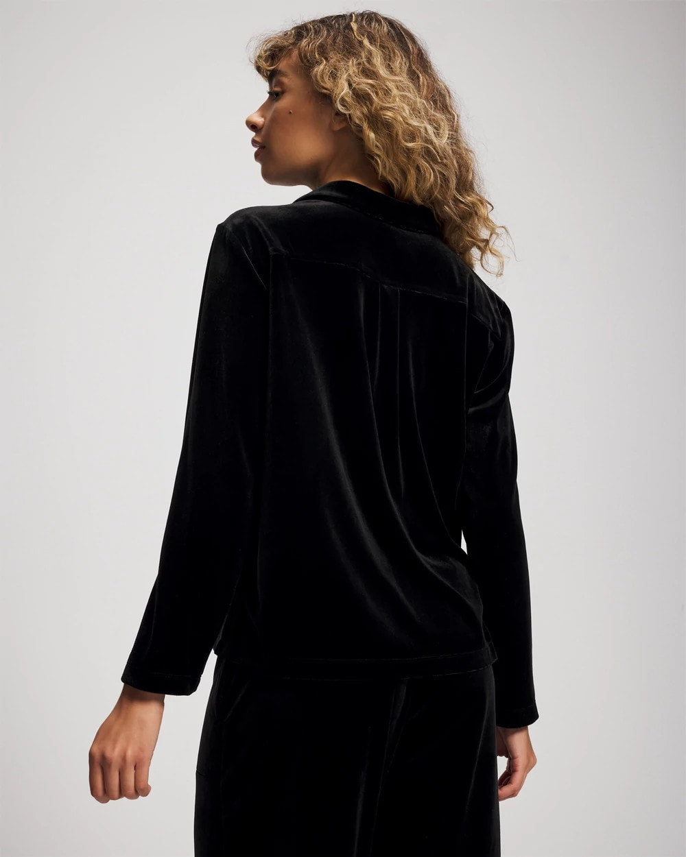 Soma / Velvet Long Sleeve Notch Collar Pajama Top BLACK