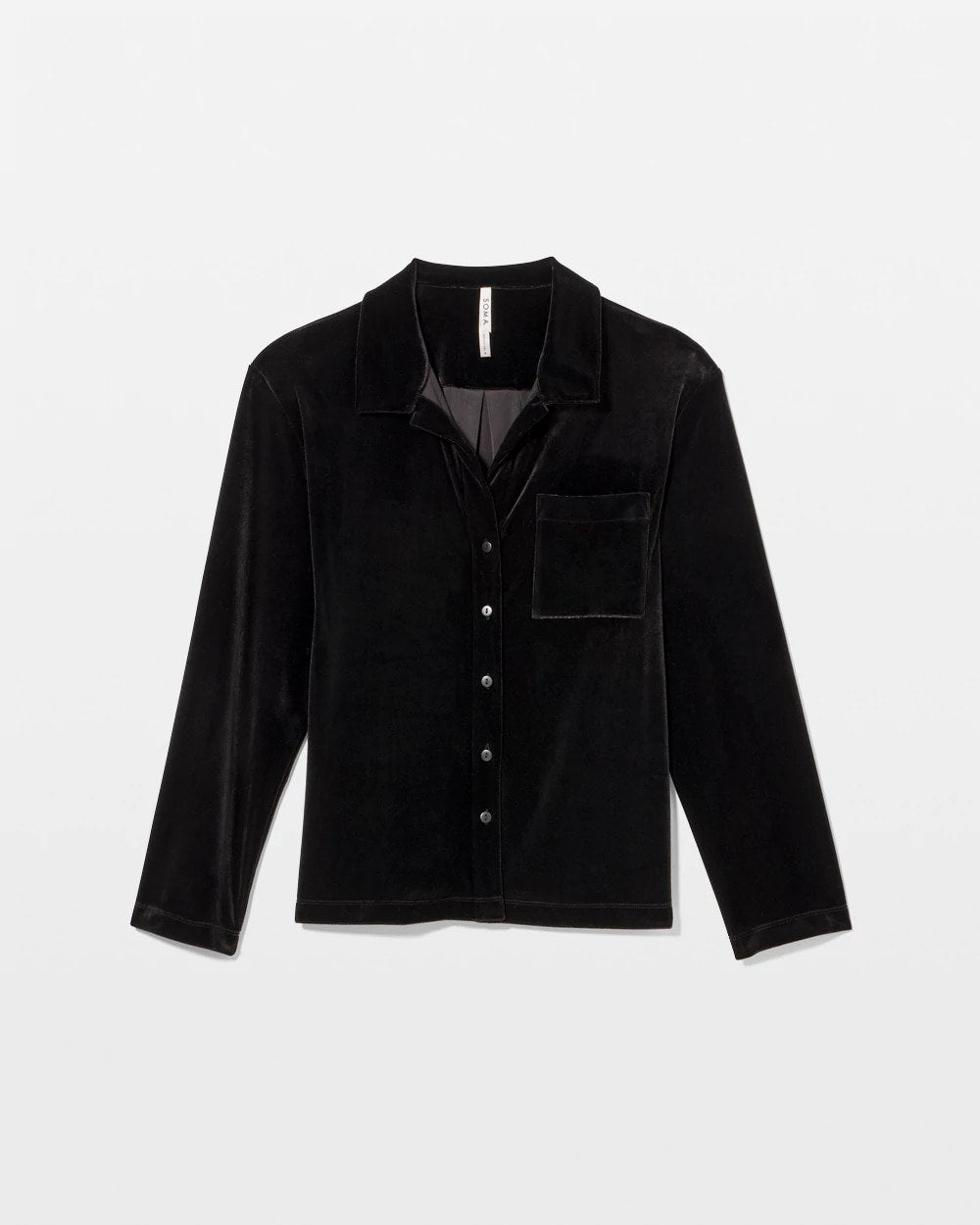 Soma / Velvet Long Sleeve Notch Collar Pajama Top BLACK