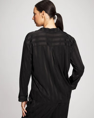 Soma / Shadow Stripe Long Sleeve Pajama Notch Collar Top BLACK