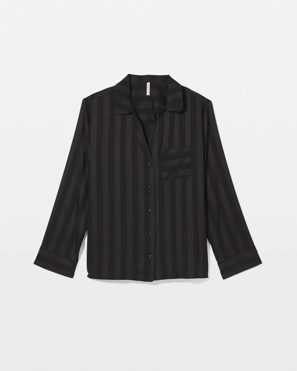 Soma / Shadow Stripe Long Sleeve Pajama Notch Collar Top BLACK