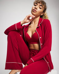 Soma / Pajama Pant w/ Cuff and Piping PAINT THE TOWN RED