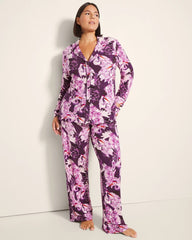 Soma / Long-Sleeve Printed Notch Collar Pajama Top COURTING CRANES BLKBRY