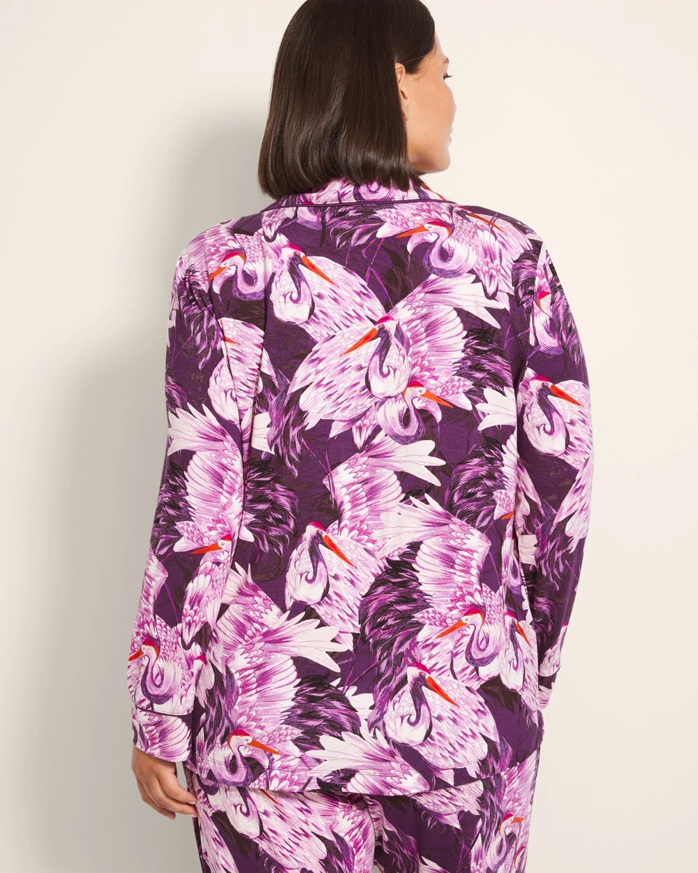 Soma / Long-Sleeve Printed Notch Collar Pajama Top COURTING CRANES BLKBRY