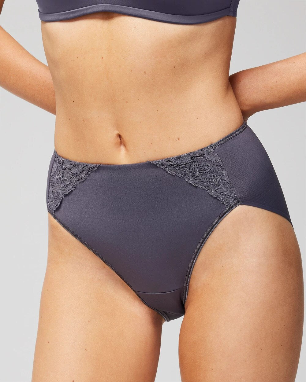Soma / Tummy High-Leg Brief Panty with Lace GRAY INK