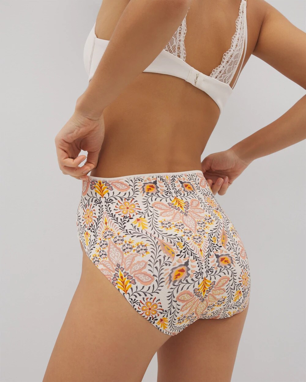 Soma / Tummy High-Leg Brief Panty with Lace VINE PAISLEY CHAMPAGNE M
