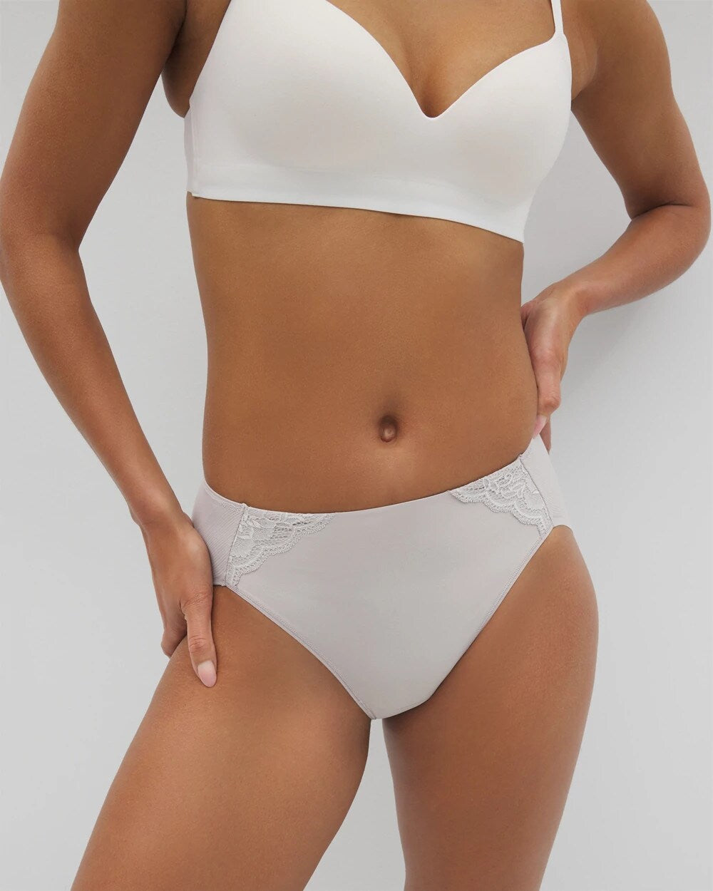 Soma / Tummy High-Leg Brief Panty with Lace GRAY GLASS