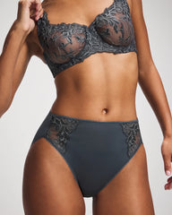 Soma / High-Leg Brief Panty with Sensuous Lace PETROL W GREEN MIST