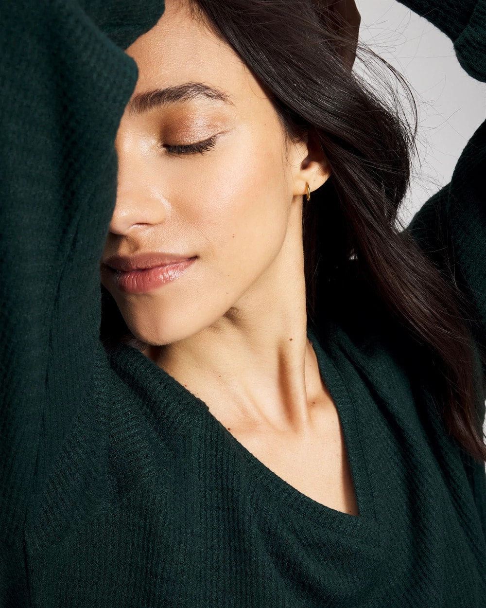 Soma / Cozy Waffle Long Sleeve V-Neck Pajama Top GREEN JOLIE
