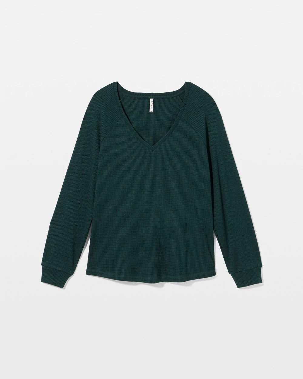 Soma / Cozy Waffle Long Sleeve V-Neck Pajama Top GREEN JOLIE
