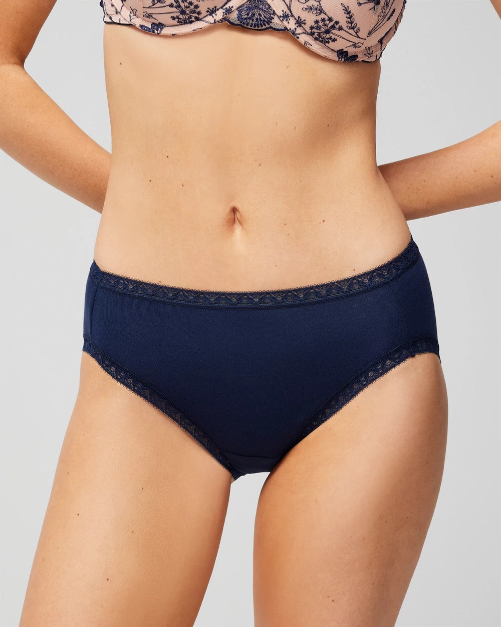 Soma / Cotton High-Leg Brief Panty with Lace Trim NIGHTFALL NAVY