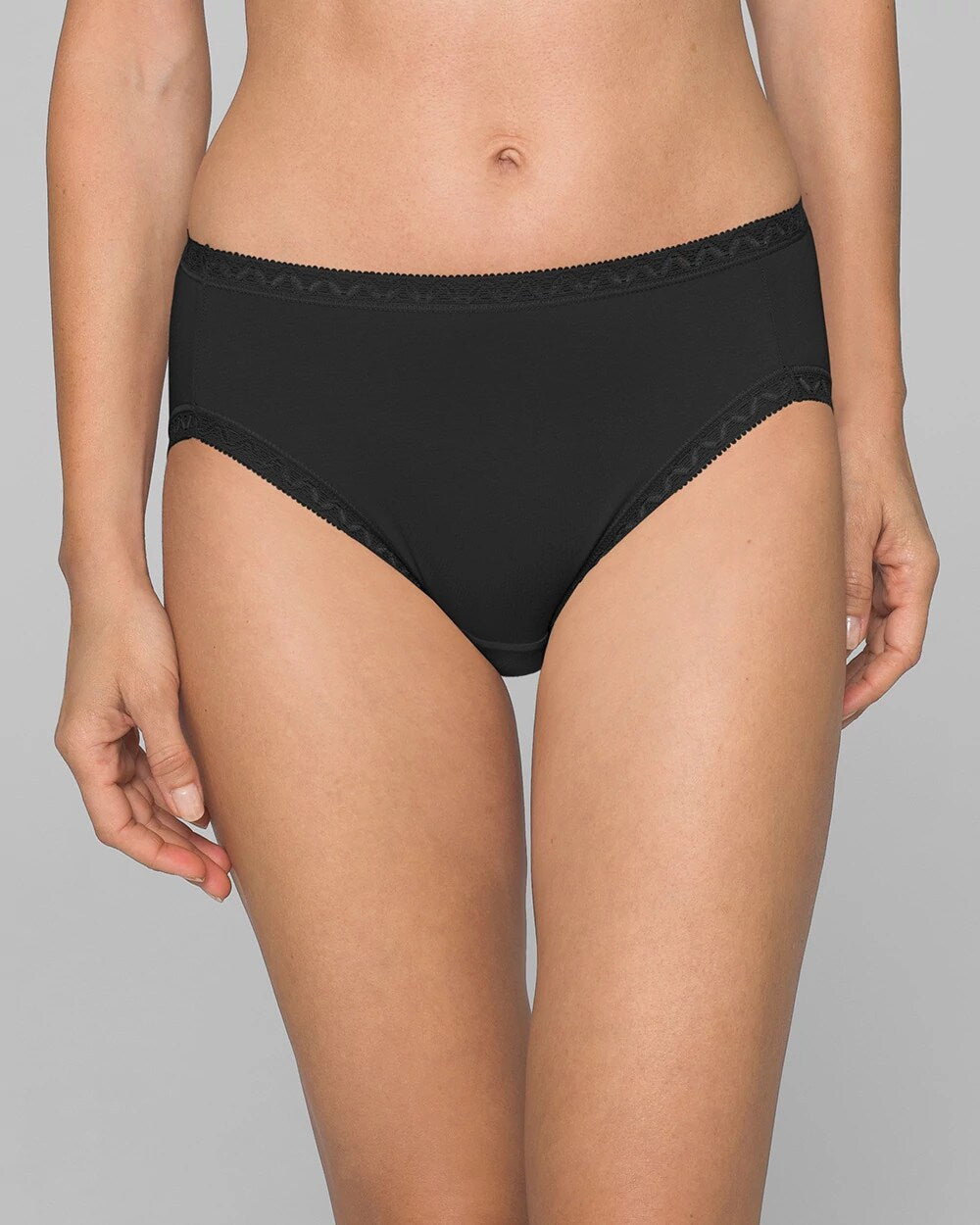 Soma / Cotton High-Leg Brief Panty with Lace Trim BLACK