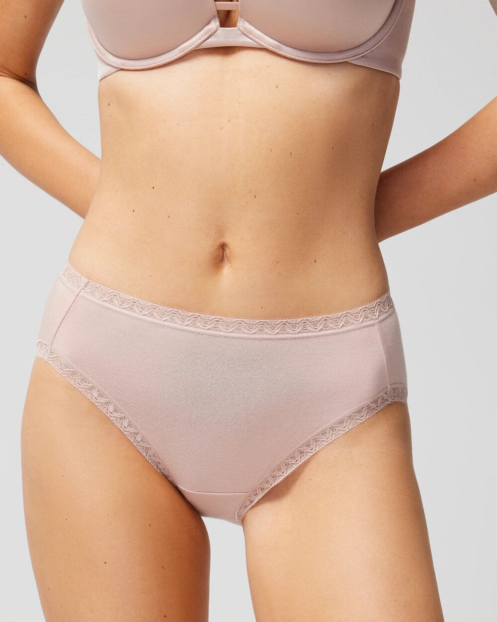 Soma / Cotton High-Leg Brief Panty with Lace Trim ADOBE ROSE