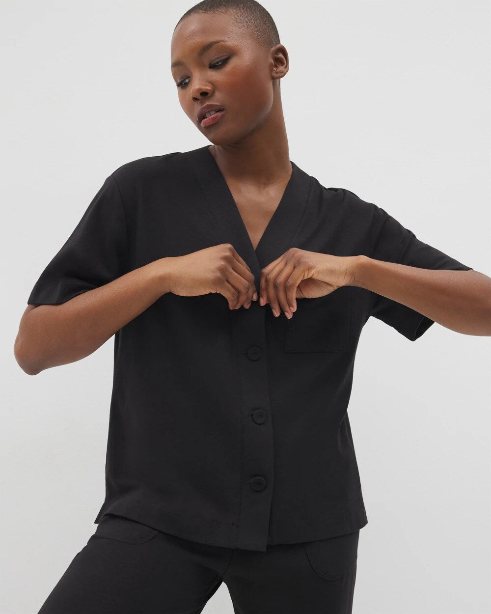 Soma / Button-Front Pajama Tee BLACK