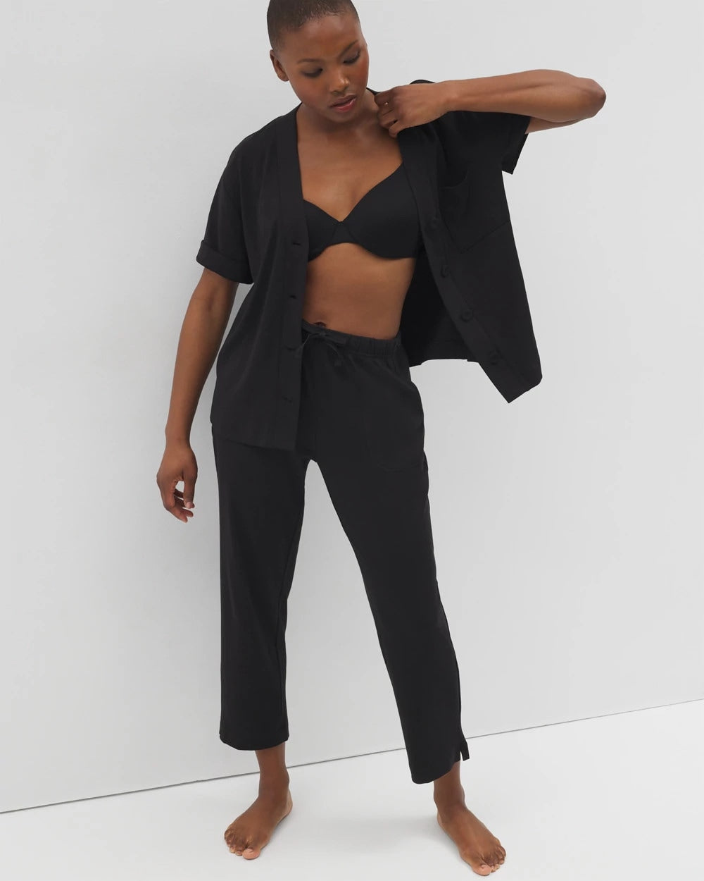 Soma / Button-Front Pajama Tee BLACK