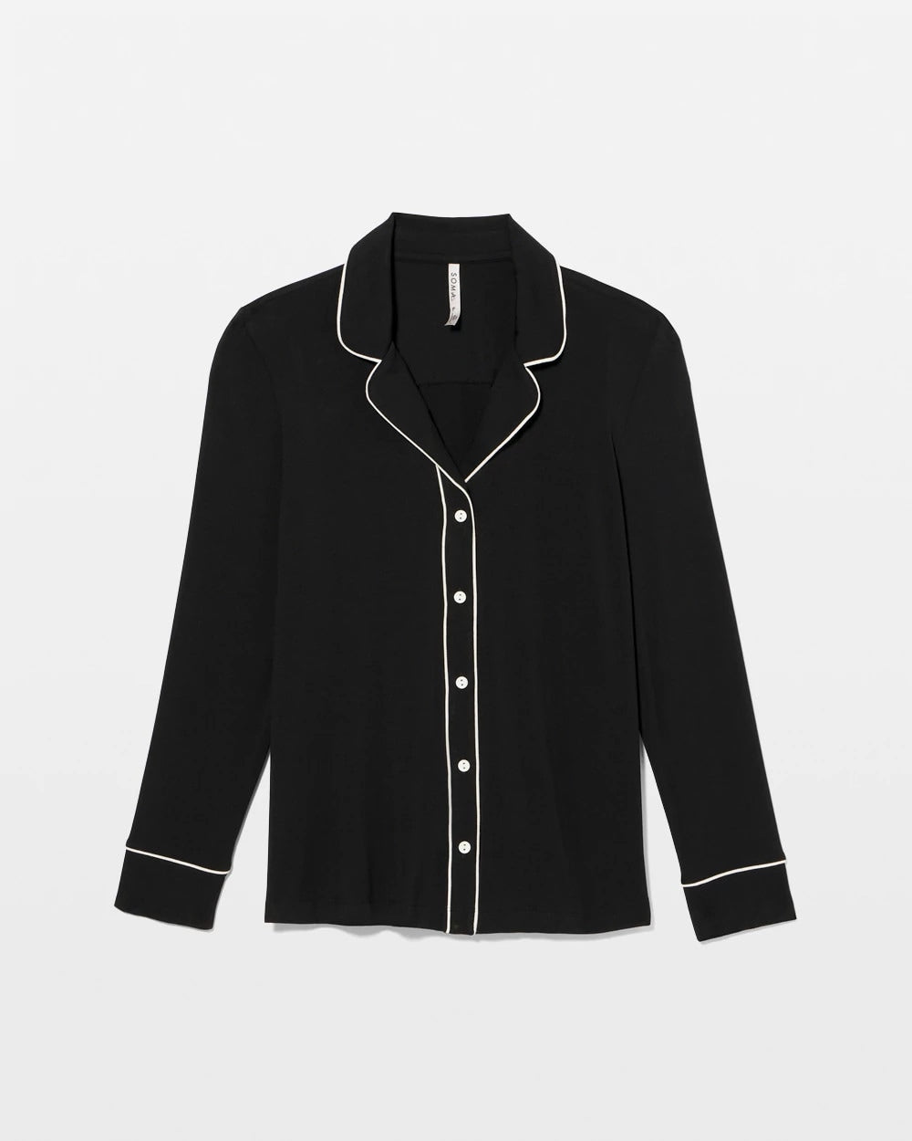 Soma / Long-Sleeve Notch Collar Pajama Top BLACK