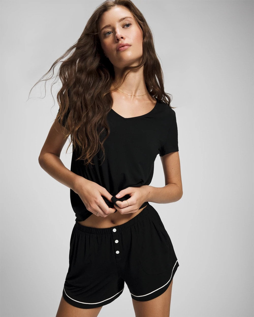 Soma / Solid Piped Pajama Shorts BLACK