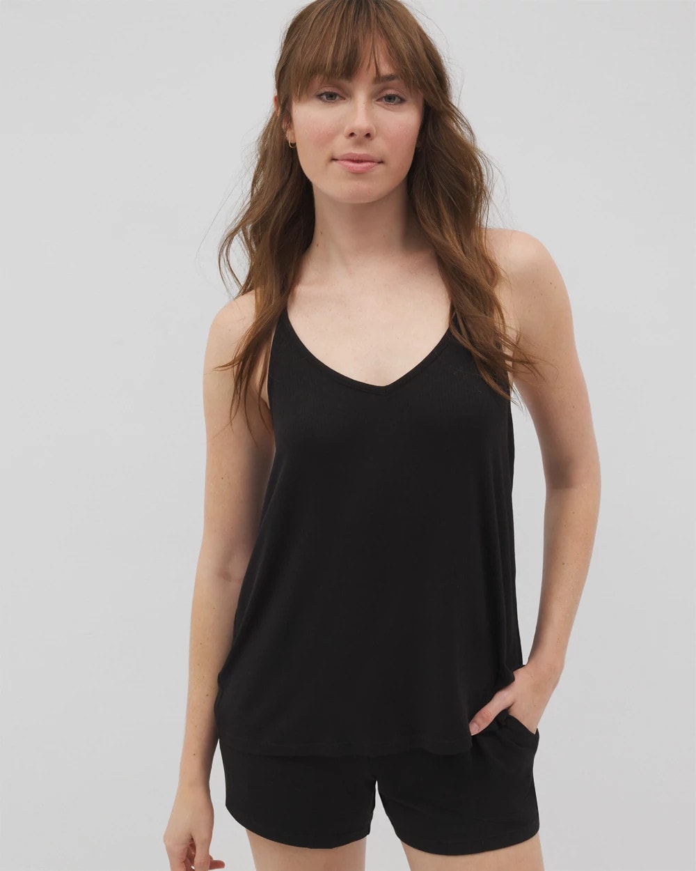 Soma / Lightweight Rib Knit Pajama Cami BLACK