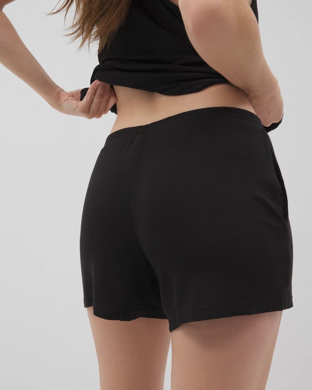 Soma / Lightweight Rib Knit Pajama Shorts BLACK