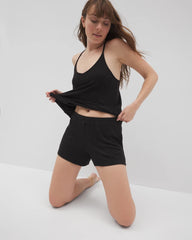 Soma / Lightweight Rib Knit Pajama Shorts BLACK