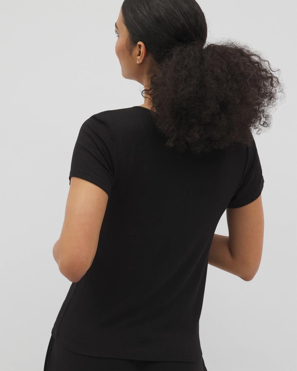 Soma / Lightweight Rib Knit Short Sleeve Pajama Tee BLACK