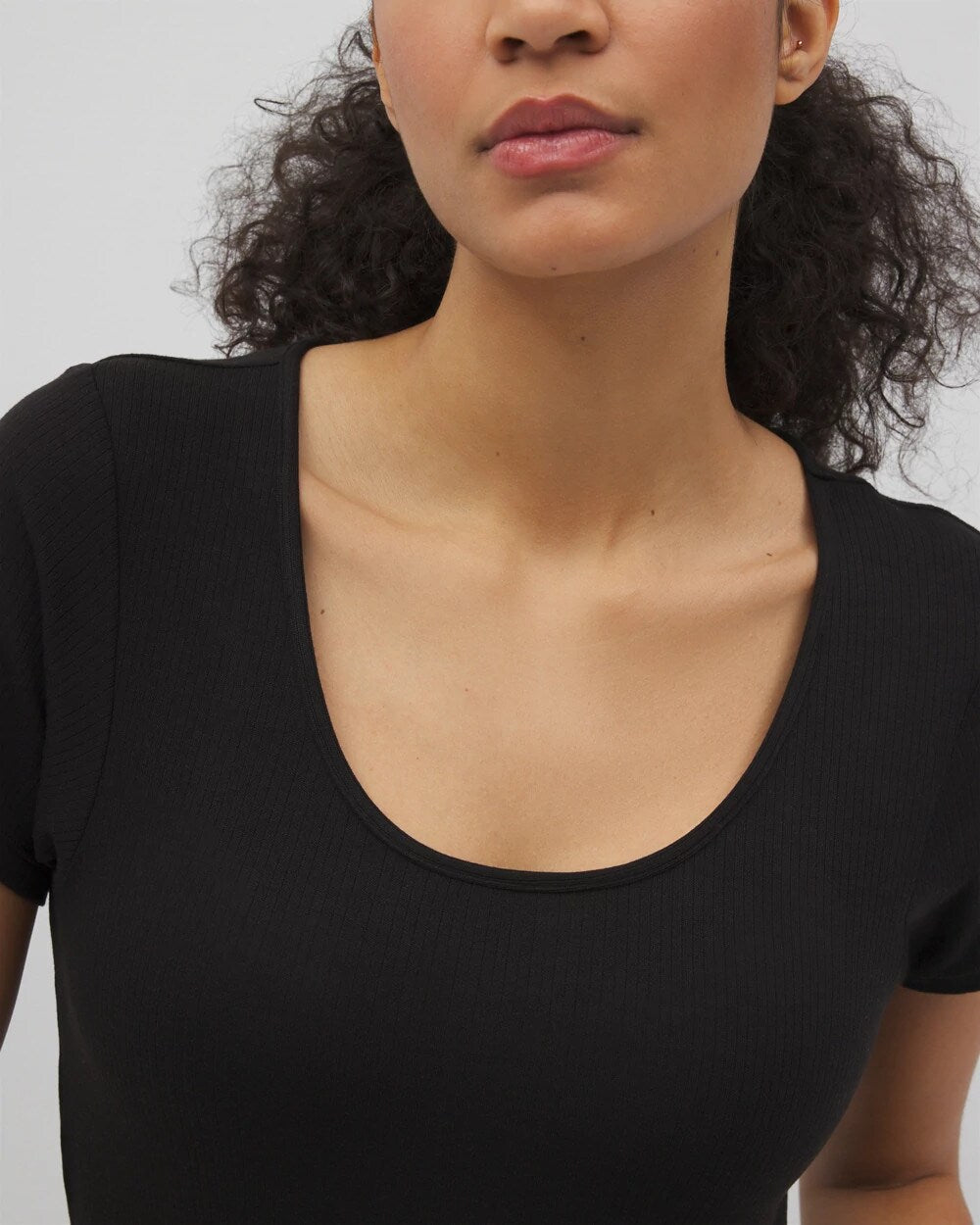 Soma / Lightweight Rib Knit Short Sleeve Pajama Tee BLACK