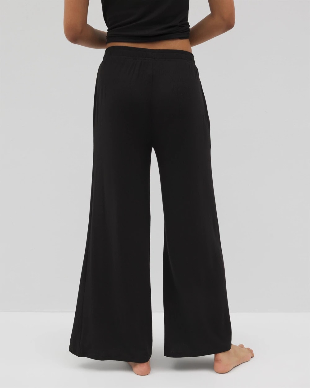 Soma / Lightweight Rib Knit Wide Leg Pajama Pants BLACK
