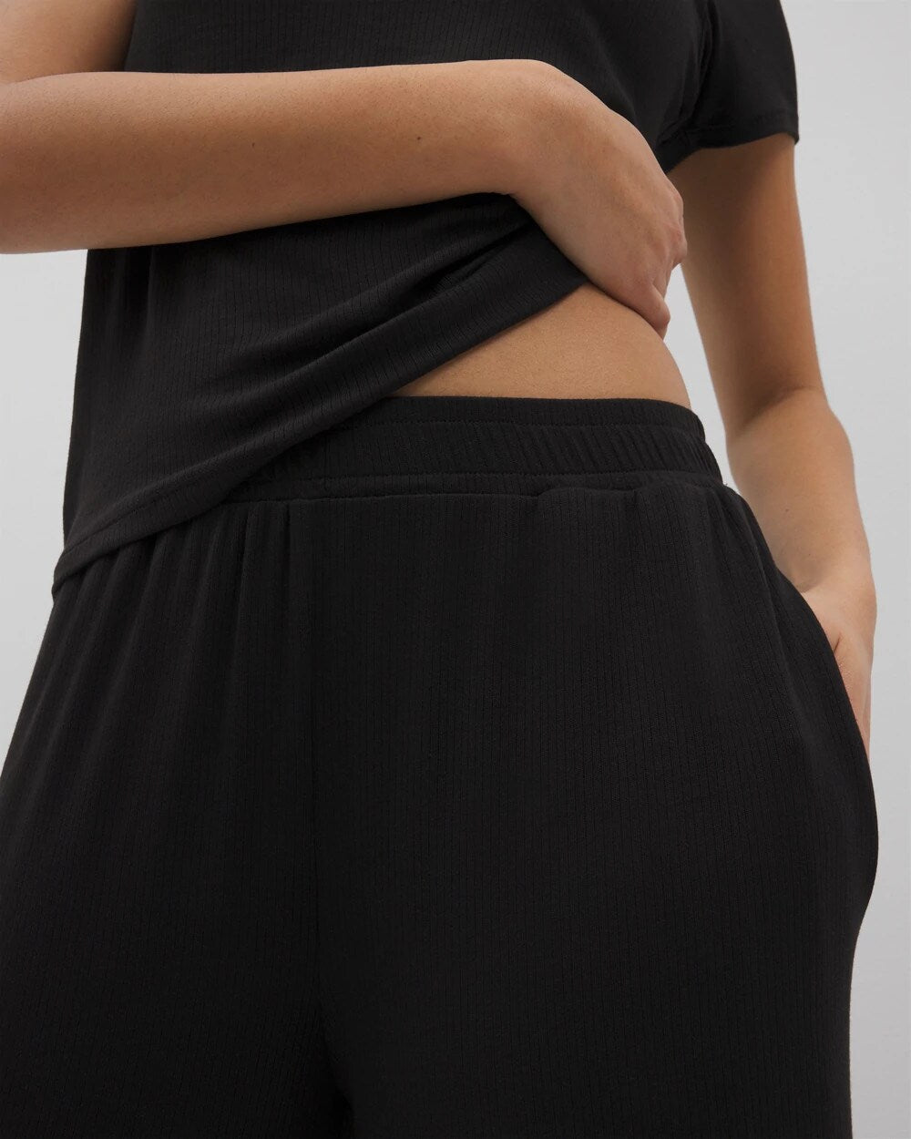 Soma / Lightweight Rib Knit Wide Leg Pajama Pants BLACK