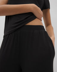 Soma / Lightweight Rib Knit Wide Leg Pajama Pants BLACK
