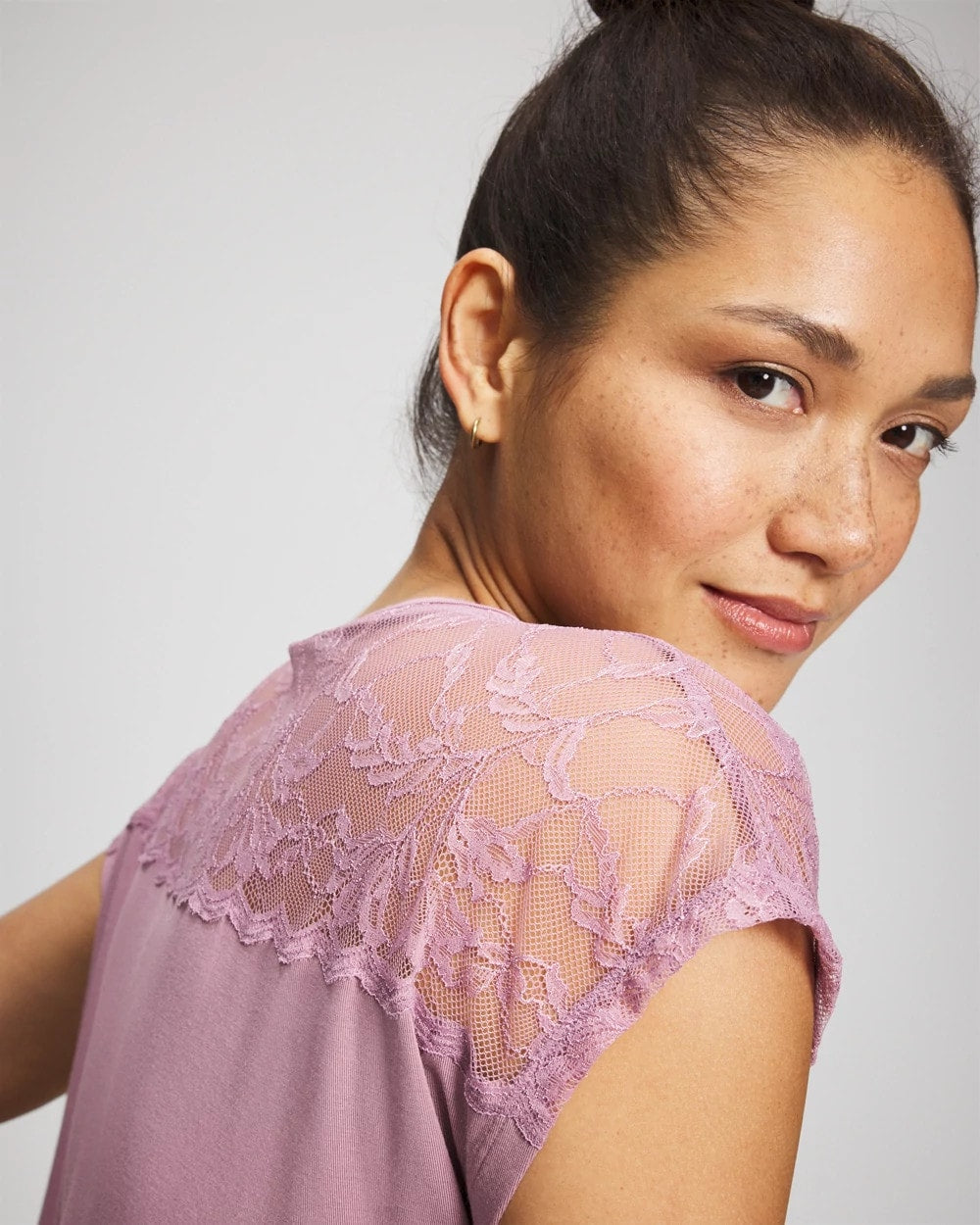 Soma / Short Sleeve Lace Pajama Tee LILAC WINE