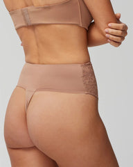 Soma / High-Waist Thong Panty With Lace WARM SIENNA