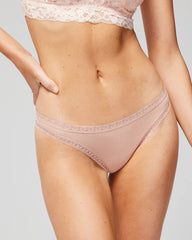 Soma / Cotton Thong Panty with Lace Trim HUSH