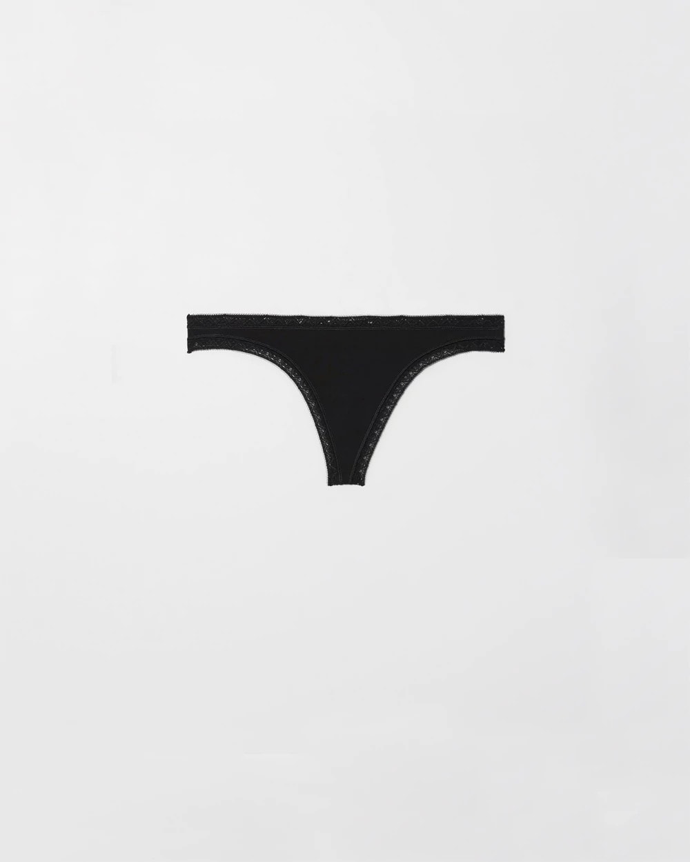 Soma / Cotton Thong Panty with Lace Trim BLACK