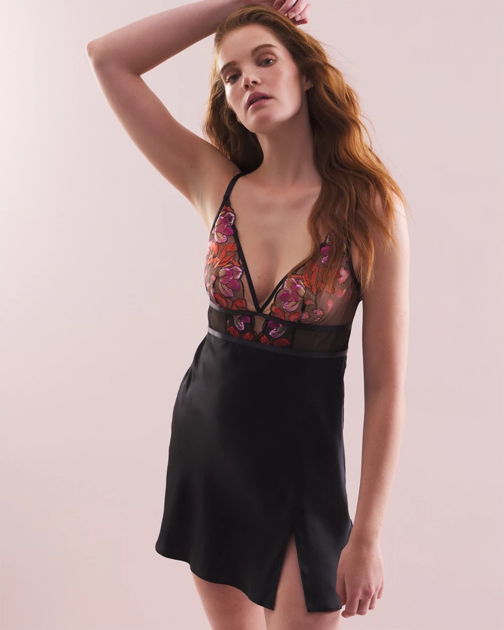 Soma / Soma's Sexiest Silk Embroidered Chemise BLACK