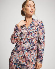 Soma / Long-Sleeve Notch Collar Pajama Top PETAL MOSAIC PETROL