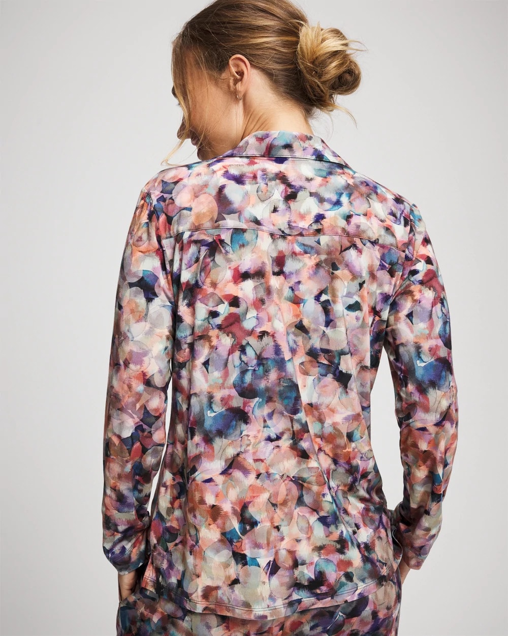 Soma / Long-Sleeve Notch Collar Pajama Top PETAL MOSAIC PETROL