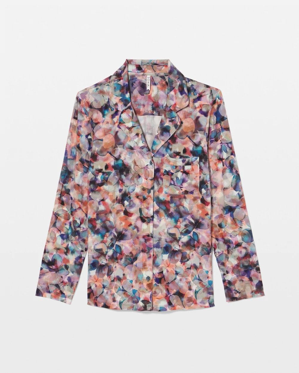 Soma / Long-Sleeve Notch Collar Pajama Top PETAL MOSAIC PETROL