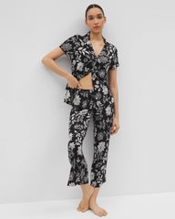 Soma / Cropped Pajama Pants MEANDERING GARDEN BLACK