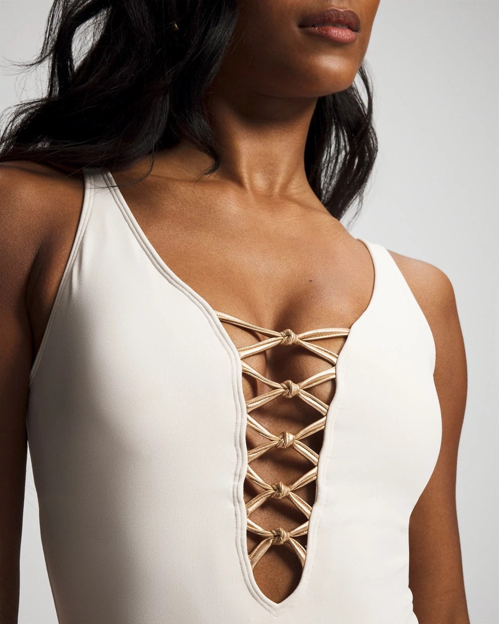 Soma / Let’s Get Knotty Lace-Down One-Piece Suit COCONUT/ROSE GOLD
