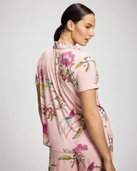 Soma / Printed Short Sleeve Notch Collar FEATHERED FANCY PINK