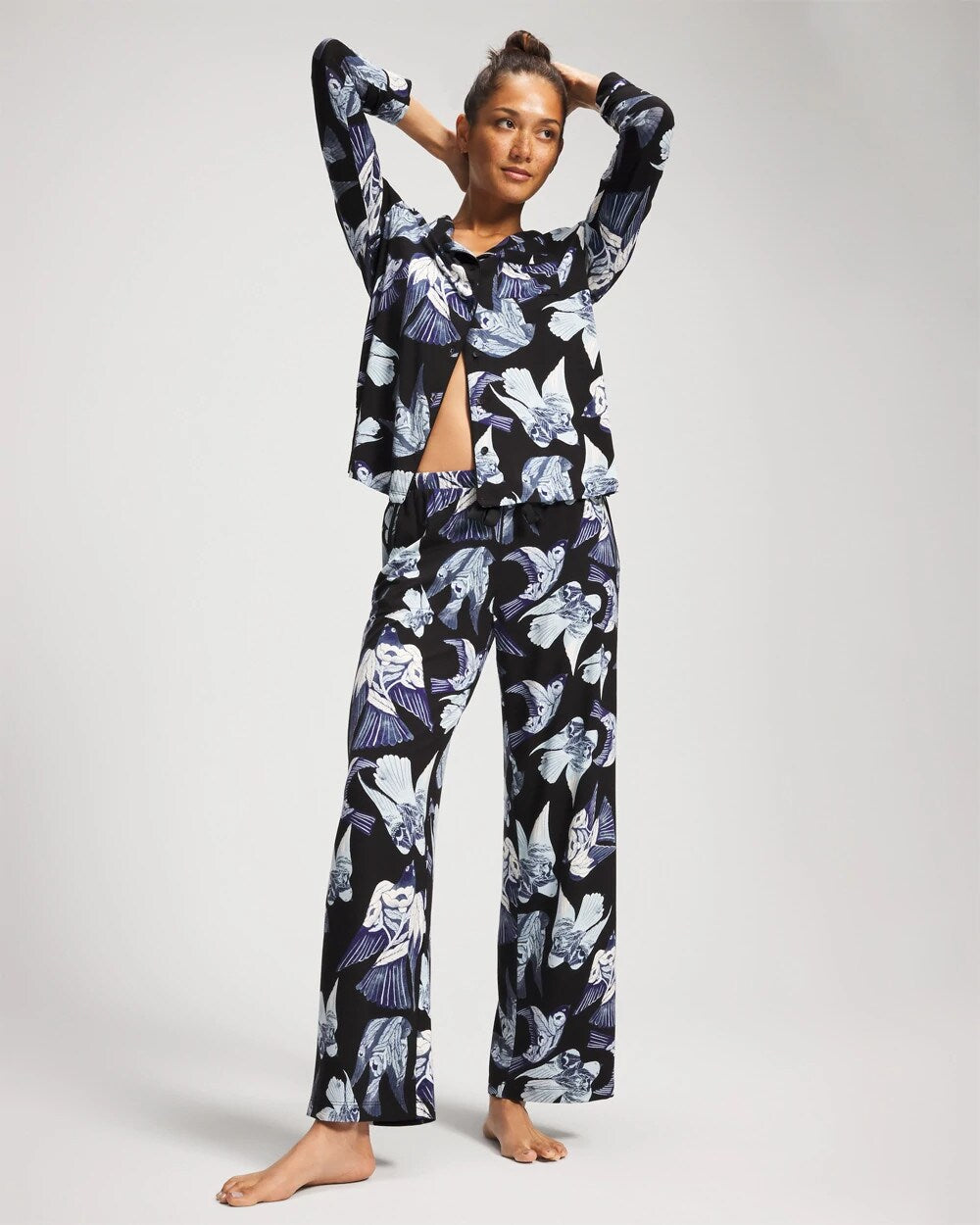 Soma / Satin Trim Pajama Pant WHIMSICAL WINGS BLK MID