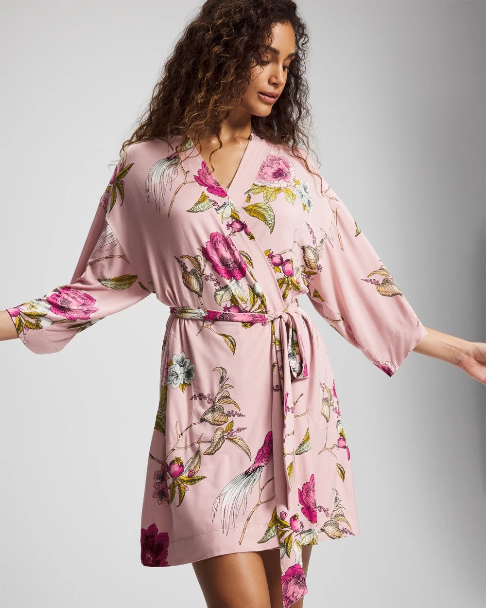 Soma / Kimono Short Robe FEATHERED FANCY PINK